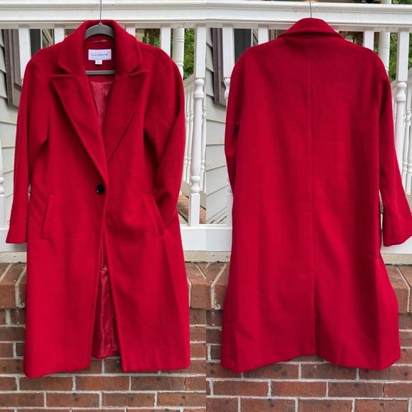 Liz Claiborne Red Trench Pea Coat Jacket Size Small Notch Collar Longline - Picture 1 of 6